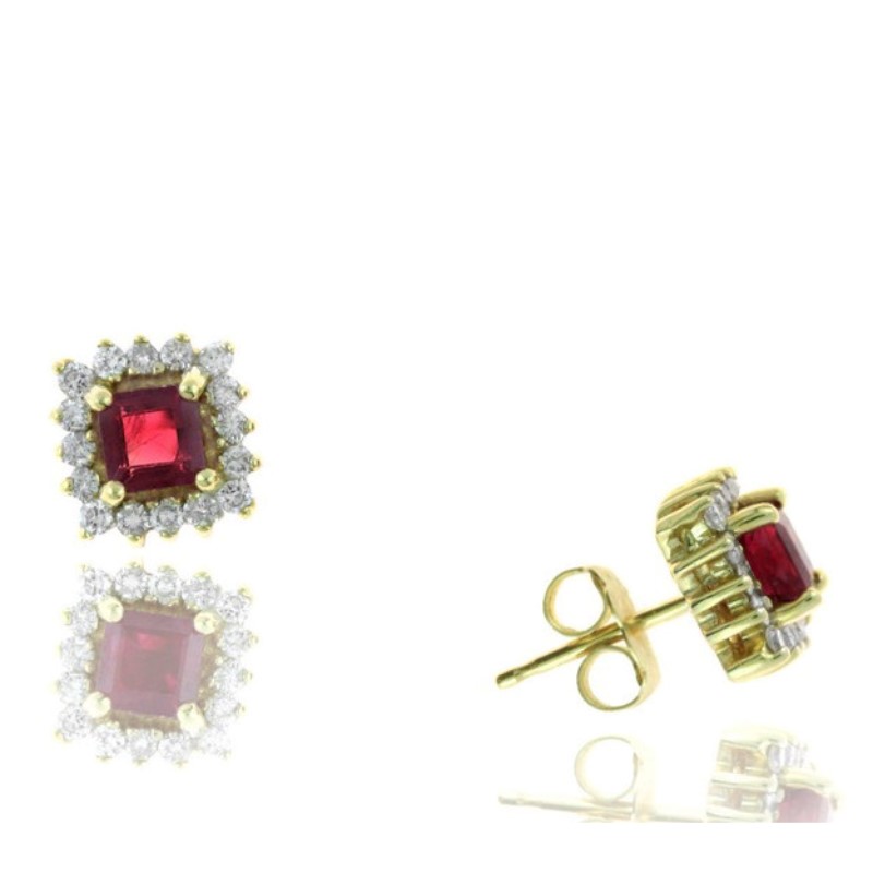 14 Karat Yellow Gold Ruby And Diamond Stud Earrings